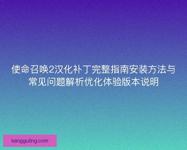 使命召唤2汉化补丁完整指南安装方法与常见问题解析优化体验版本说明