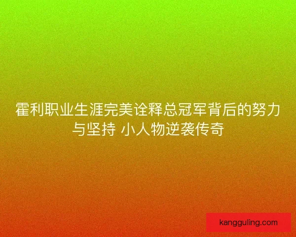 霍利职业生涯完美诠释总冠军背后的努力与坚持 小人物逆袭传奇